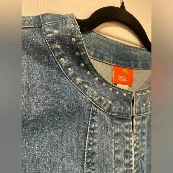 Hearts of Palm 3/4 Sleeve Rhinestone Crew Neck Denim Jacket Hook Loop Size 6 - Picture 9 of 10